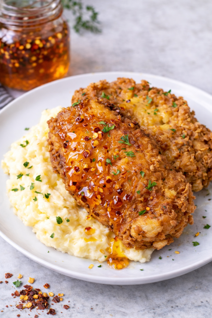 Hot Honey Fried Chicken with Mashed Potatoes