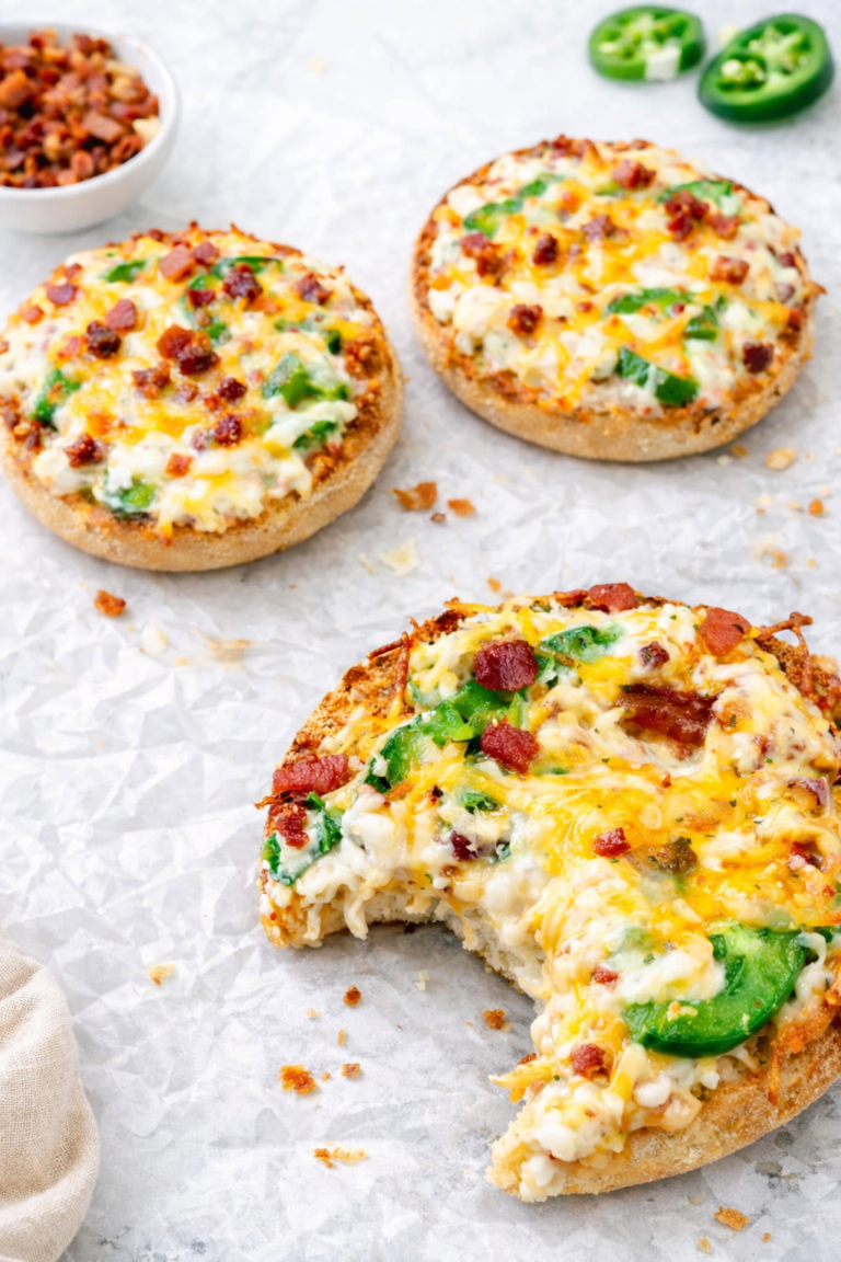 jalapeno popper english muffin pizzas with bacon jalapenos and melted cream cheese