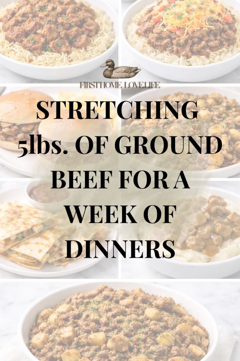 collage of cheap ground beef dinners showing budget meals made from 5 pounds of ground beef