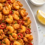 Copycat LongHorn Wild West Shrimp with crispy fried shrimp, spicy cherry peppers, garlic butter, lemon, and ranch dressing.